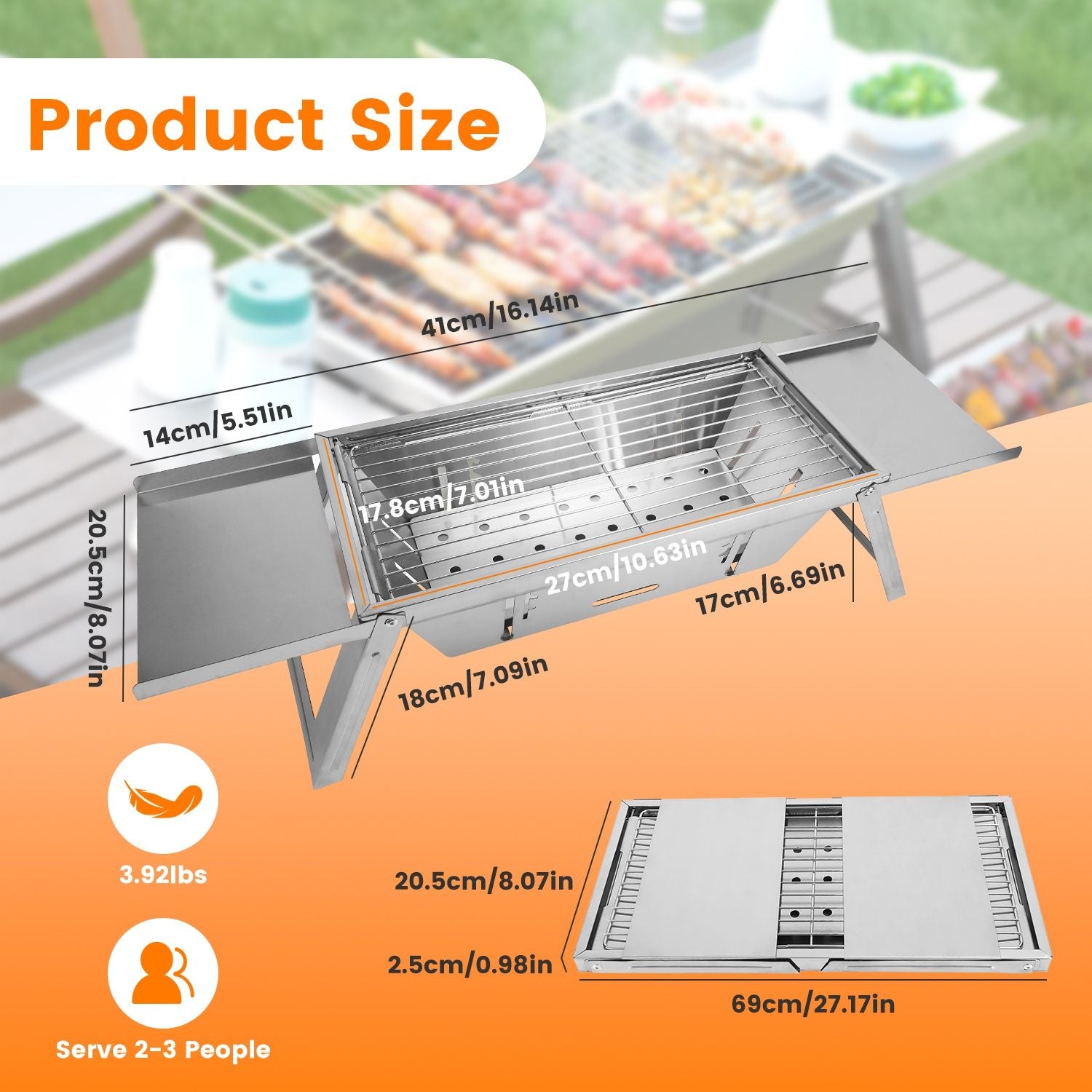 Foldable Charcoal BBQ Grill Stainless Steel Grill Net Easy Setup Portable Tabletop Barbecue Grill fo