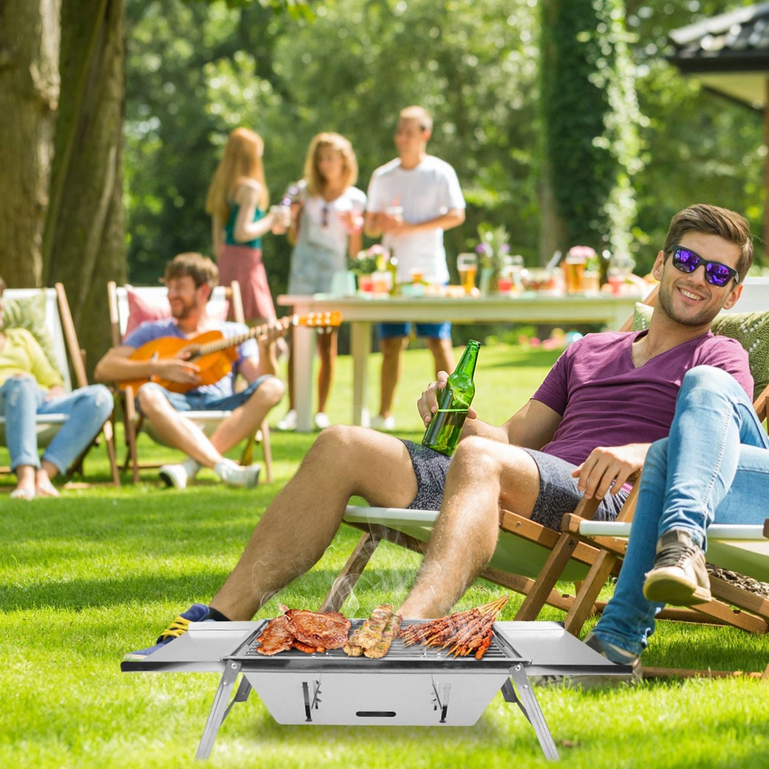 Foldable Charcoal BBQ Grill Stainless Steel Grill Net Easy Setup Portable Tabletop Barbecue Grill fo