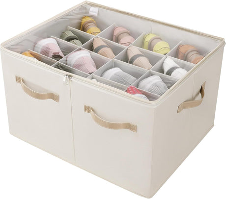 Foldable Shoe Box with Adjustable Dividers and Clear Cover