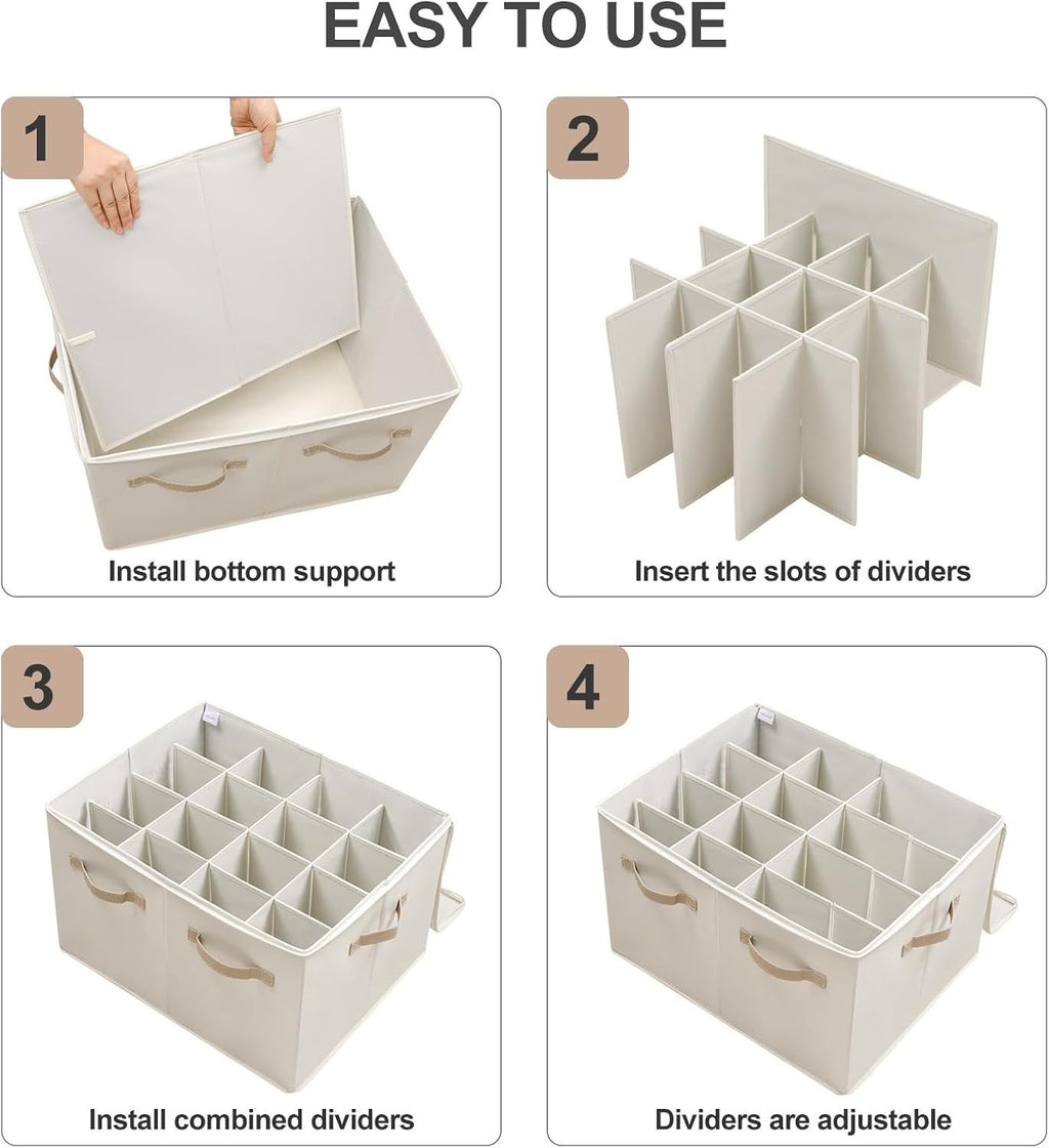 Foldable Shoe Box with Adjustable Dividers and Clear Cover