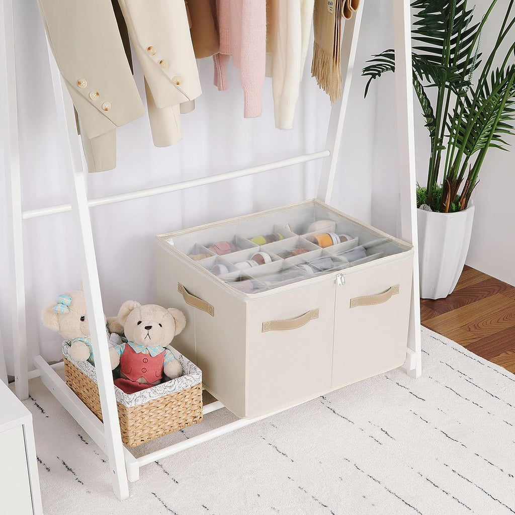 Foldable Shoe Box with Adjustable Dividers and Clear Cover