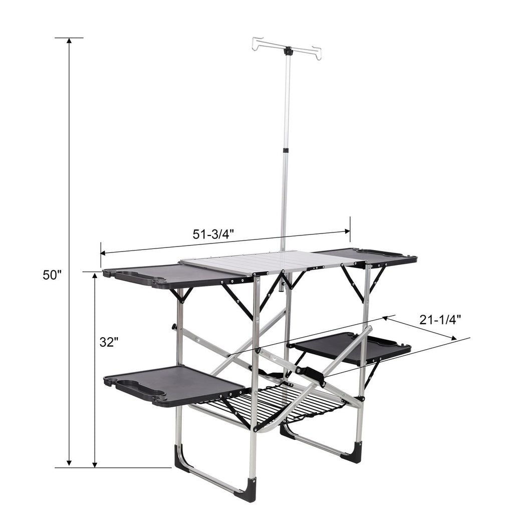 Foldaway Outdoor Cooking Table with Lantern Pole