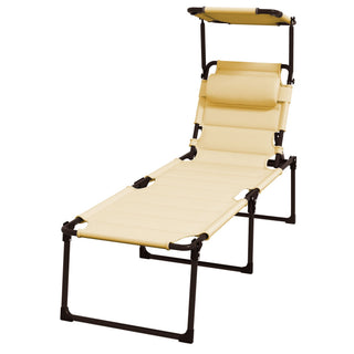 Cream Folding Chaise with Adjustable Awning and Pillow
