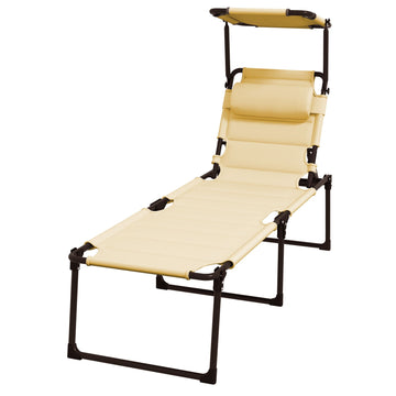 Cream Folding Chaise with Adjustable Awning and Pillow