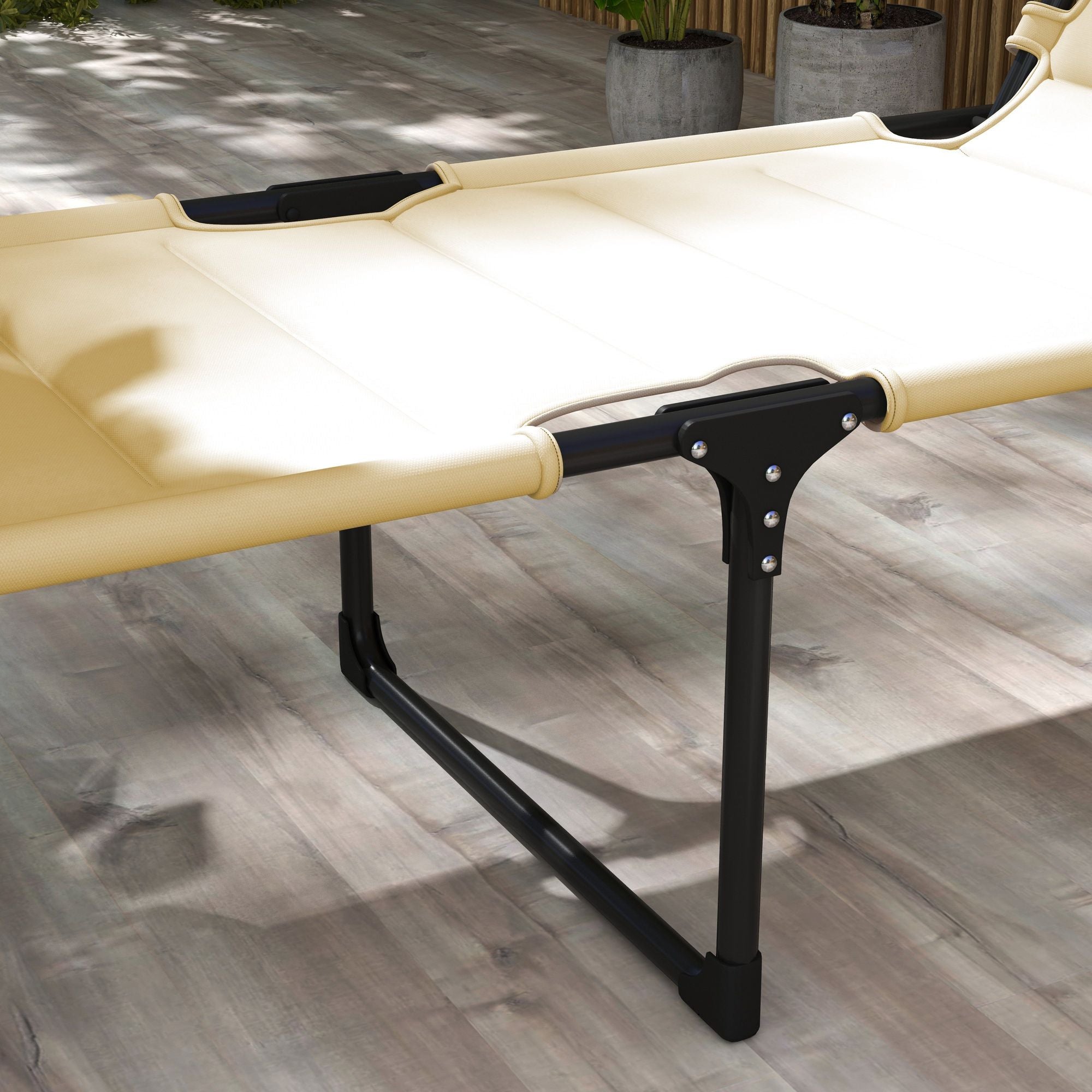 Cream Folding Chaise with Adjustable Awning and Pillow