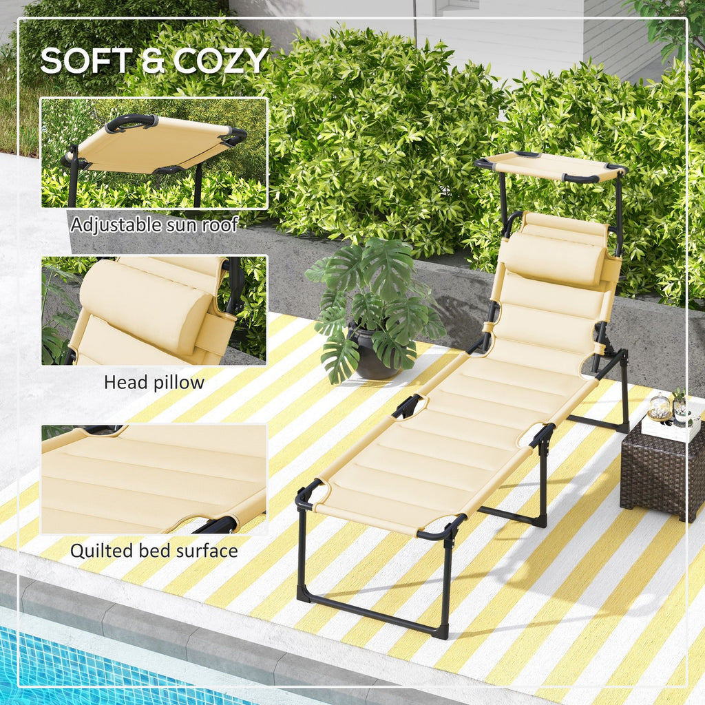 Cream Folding Chaise with Adjustable Awning and Pillow