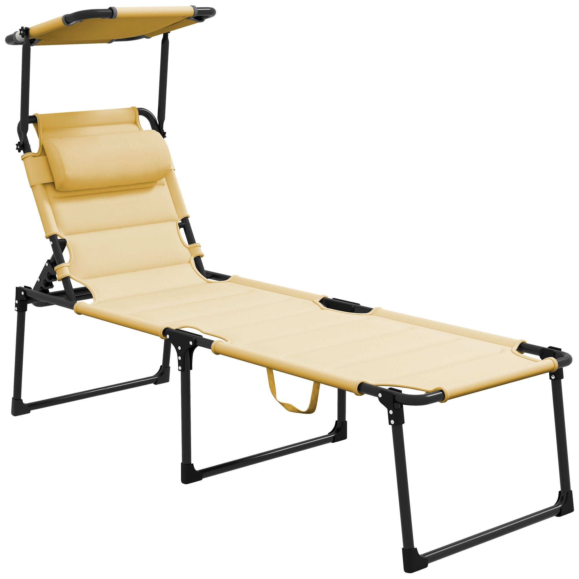 Cream Folding Chaise with Adjustable Awning and Pillow