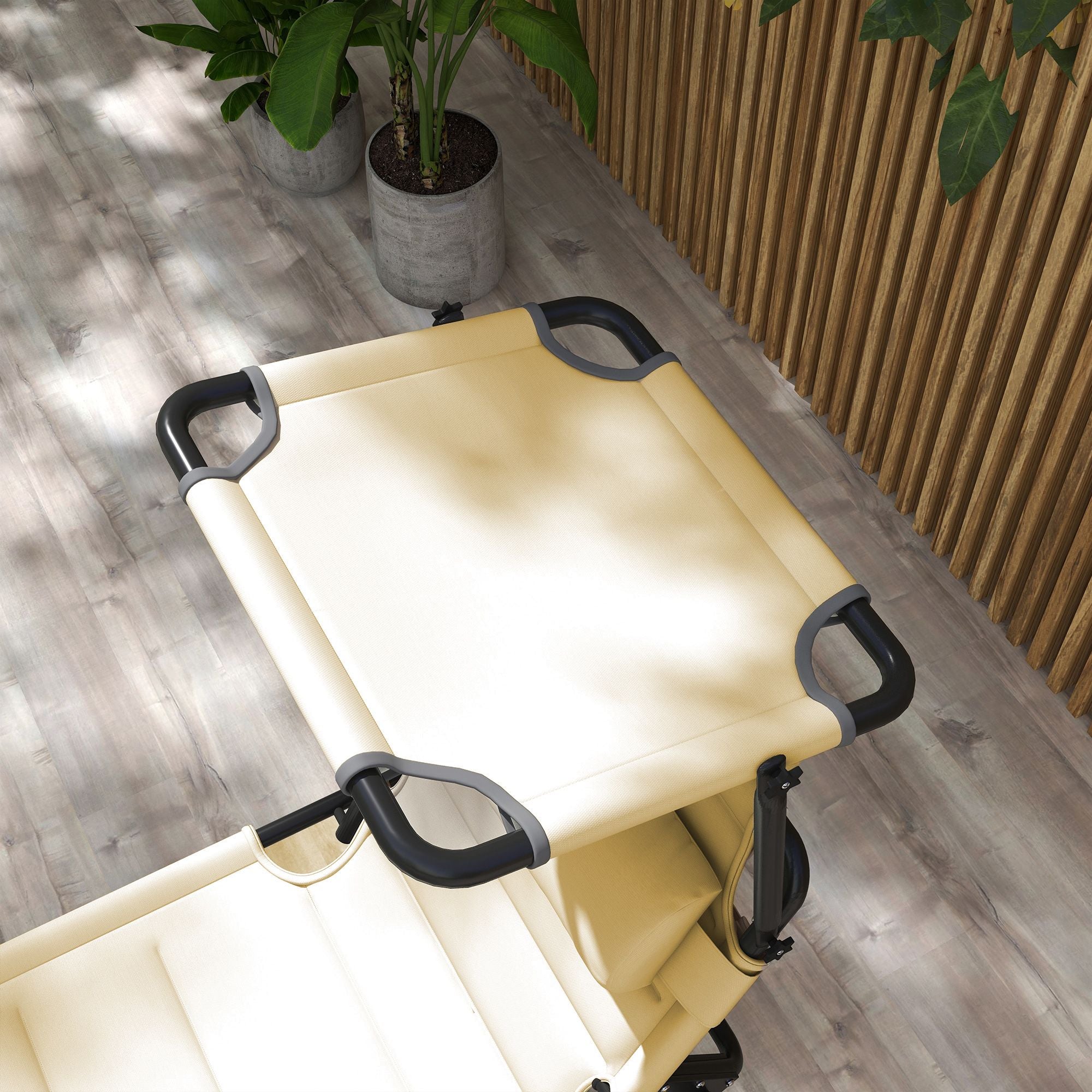 Cream Folding Chaise with Adjustable Awning and Pillow