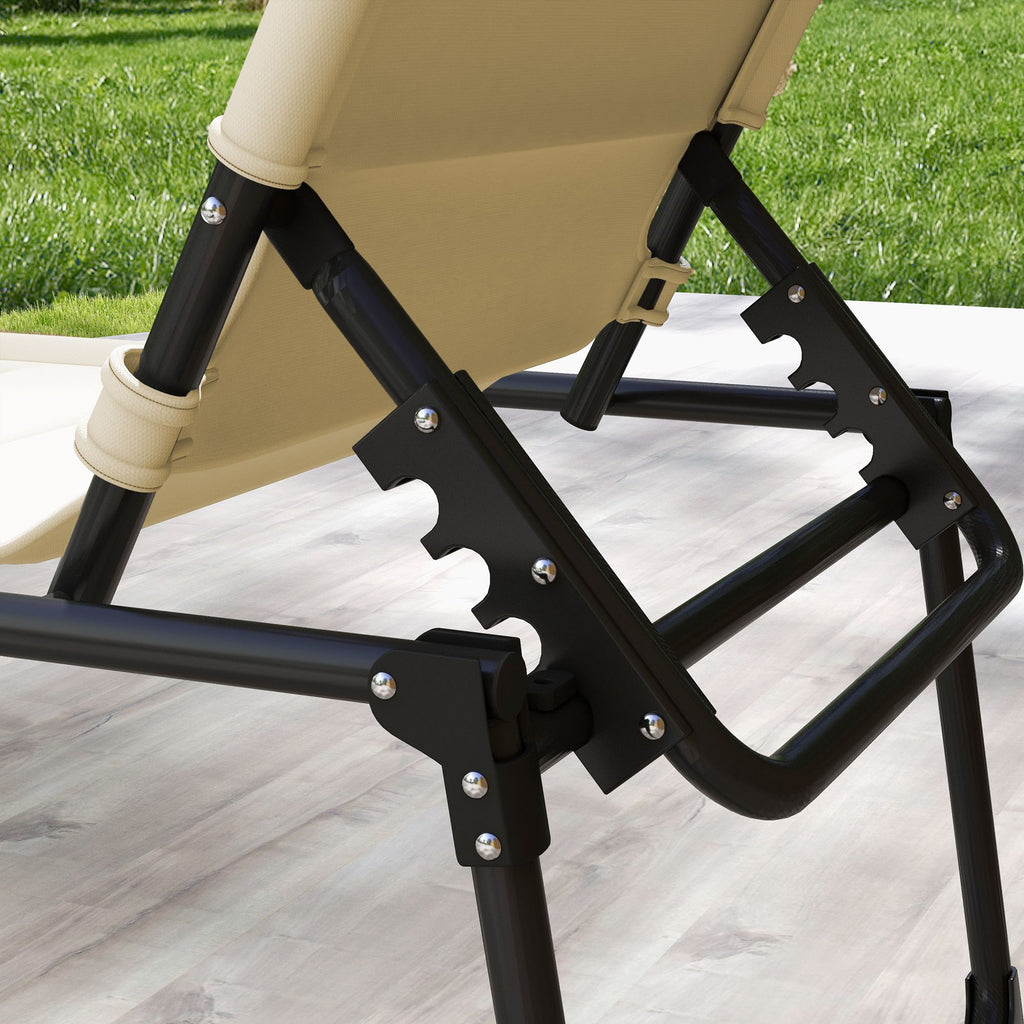 Cream Folding Chaise with Adjustable Awning and Pillow