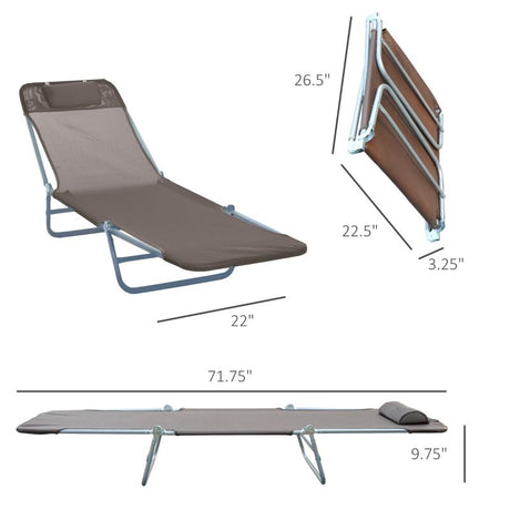 Folding Chaise Lounge Chair with 5-Position Reclining Back - Brown