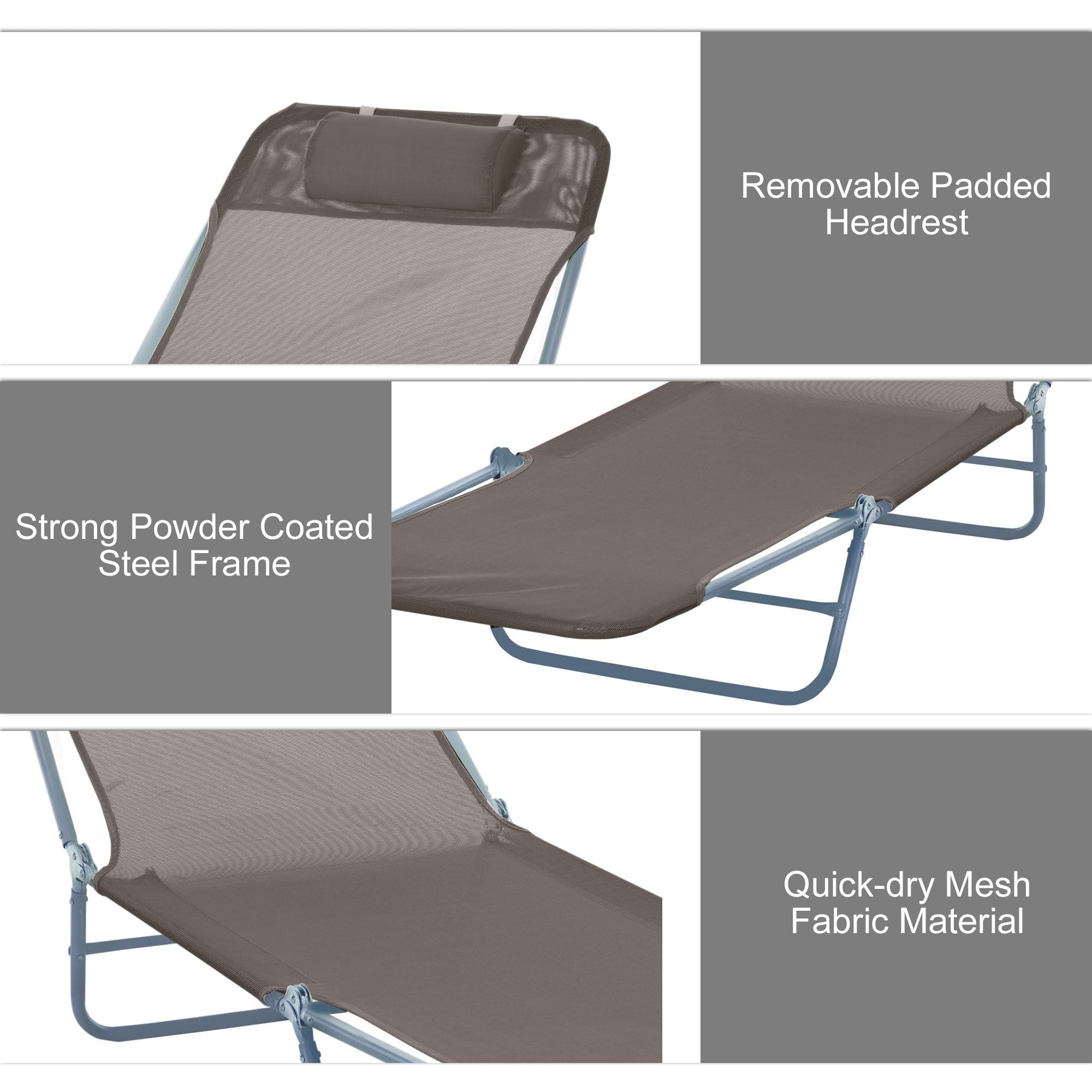 Folding Chaise Lounge Chair with 5-Position Reclining Back - Brown