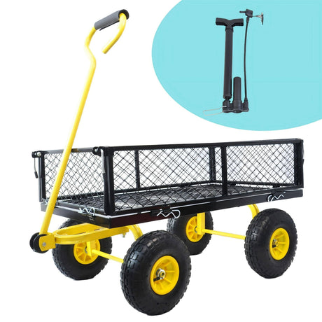 Folding Garden Cart – practical Steel Utility Wagon with Removable Sides and 10- Wheels