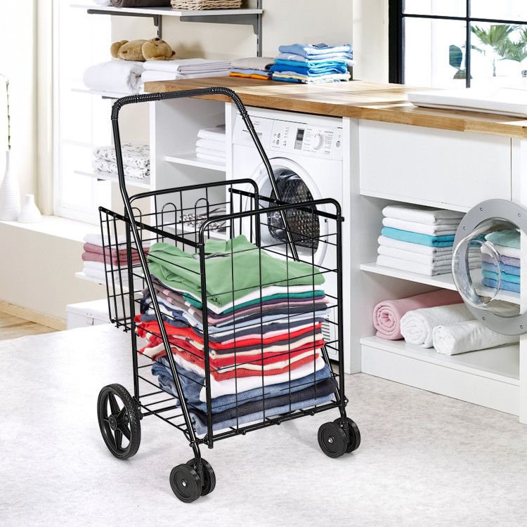 Folding Shopping Cart with Swiveling Wheels and Dual Baskets