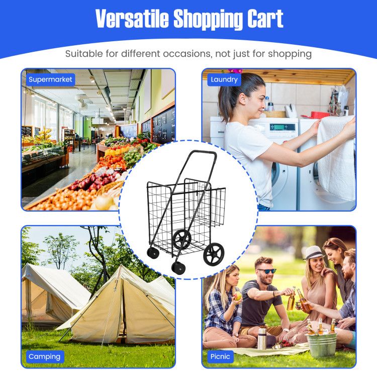 Folding Shopping Cart with Swiveling Wheels and Dual Baskets