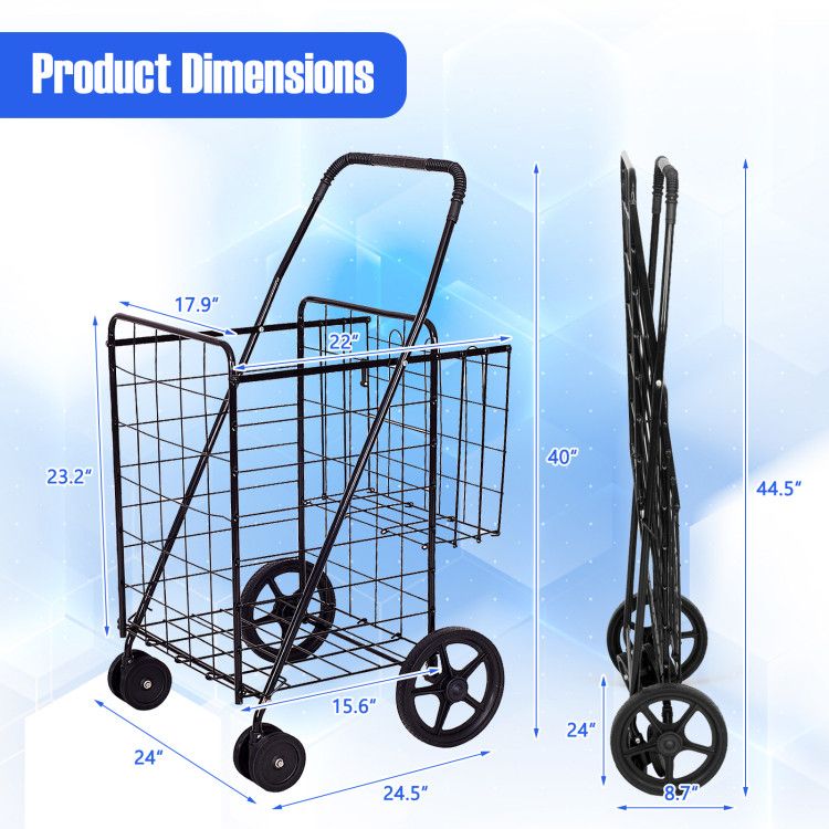 Folding Shopping Cart with Swiveling Wheels and Dual Baskets