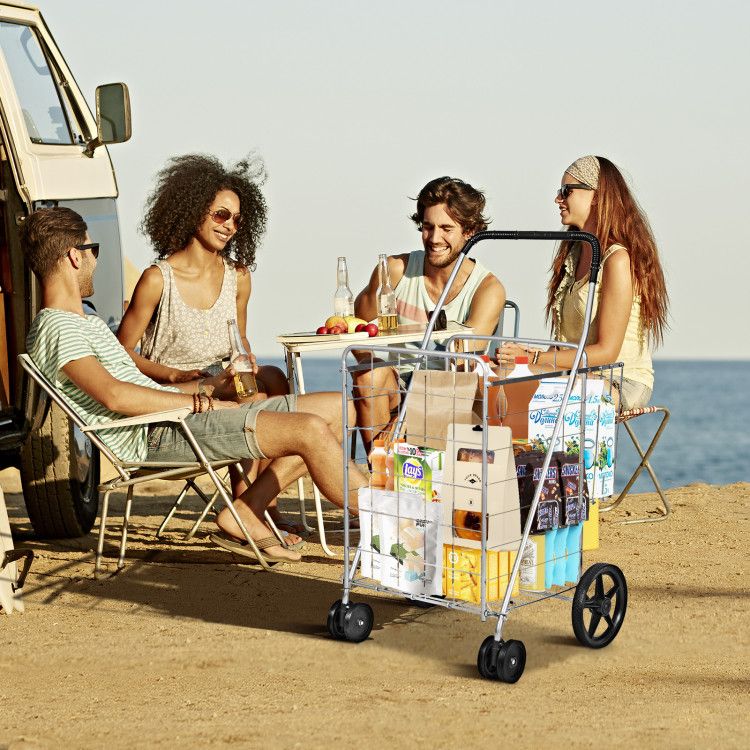 Folding Shopping Cart with Swiveling Wheels and Dual Baskets