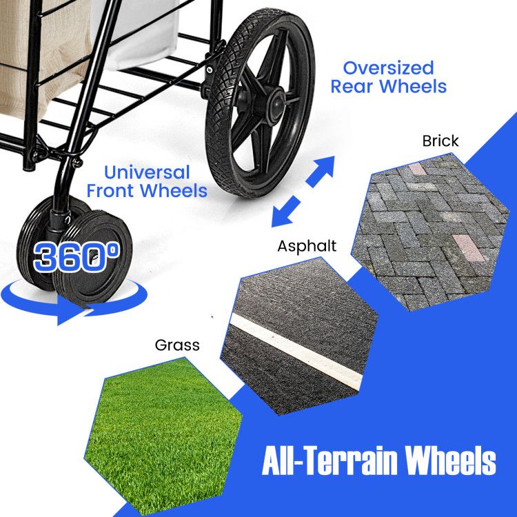 Folding Shopping Cart with Swiveling Wheels and Dual Baskets