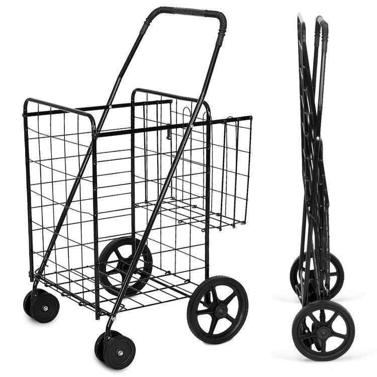 Folding Shopping Cart with Swiveling Wheels and Dual Baskets