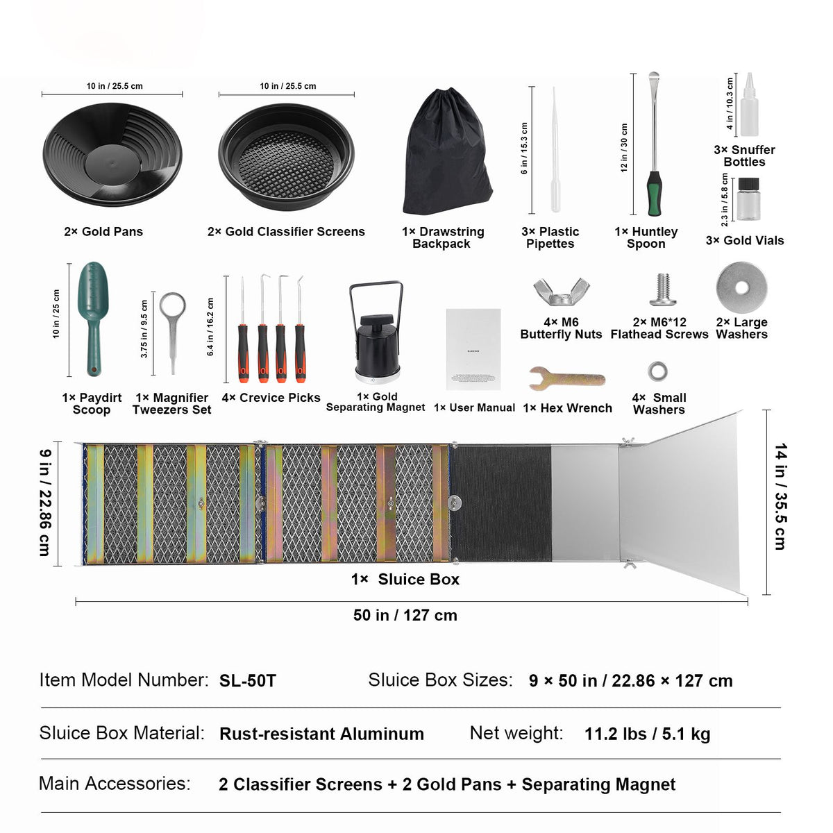 Folding Sluice Box Prospecting Kit with Field Accessories