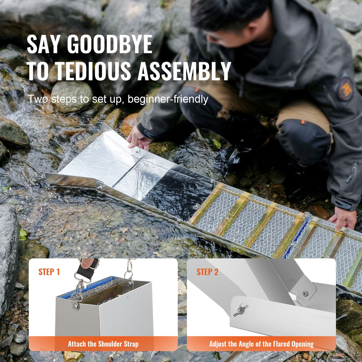 Folding Sluice Box Prospecting Kit with Field Accessories