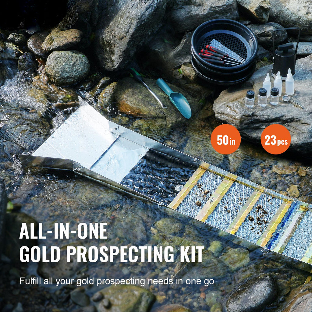 Folding Sluice Box Prospecting Kit with Field Accessories