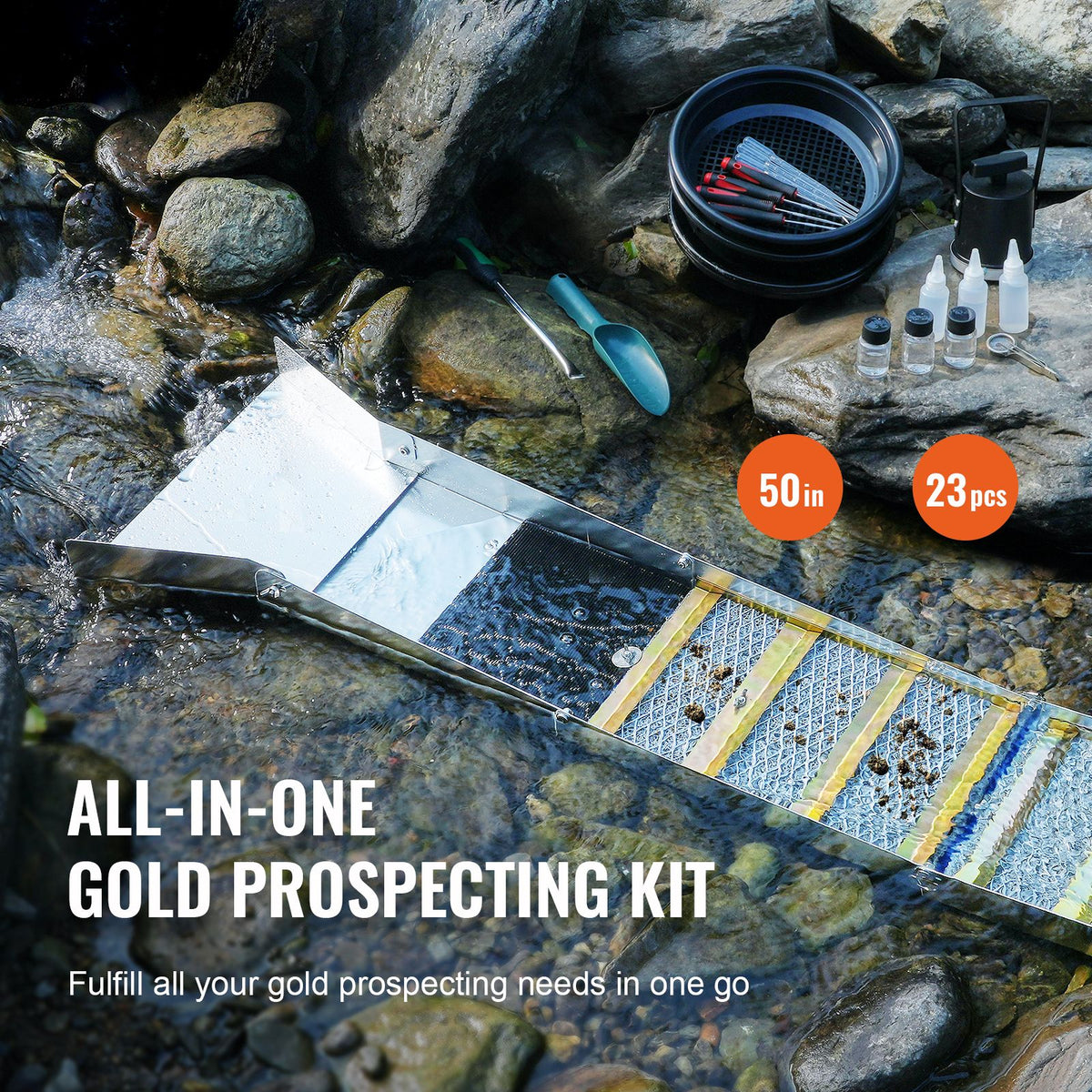 Folding Sluice Box Prospecting Kit with Field Accessories