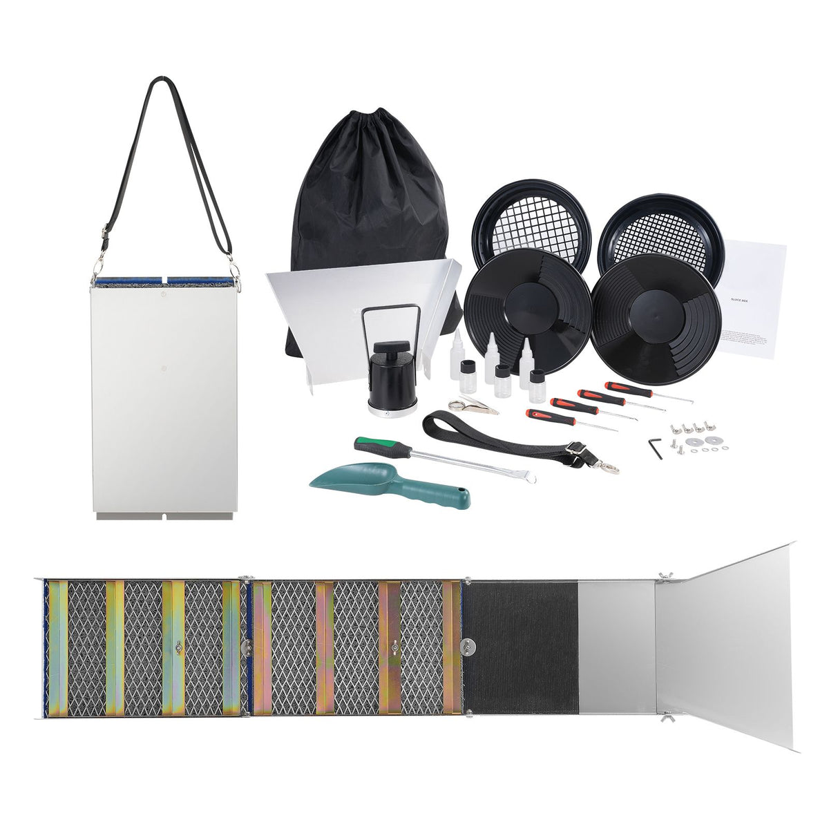 Folding Sluice Box Prospecting Kit with Field Accessories
