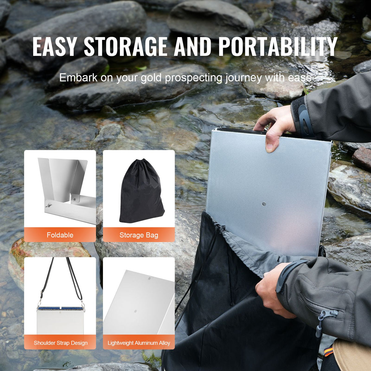 Folding Sluice Box Prospecting Kit with Field Accessories