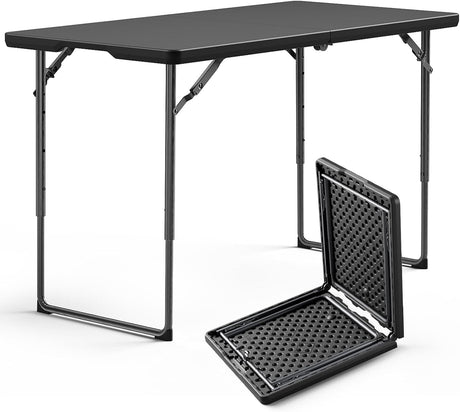 Portable Fold-in-Half Table with Adjustable Height for Versatile Use