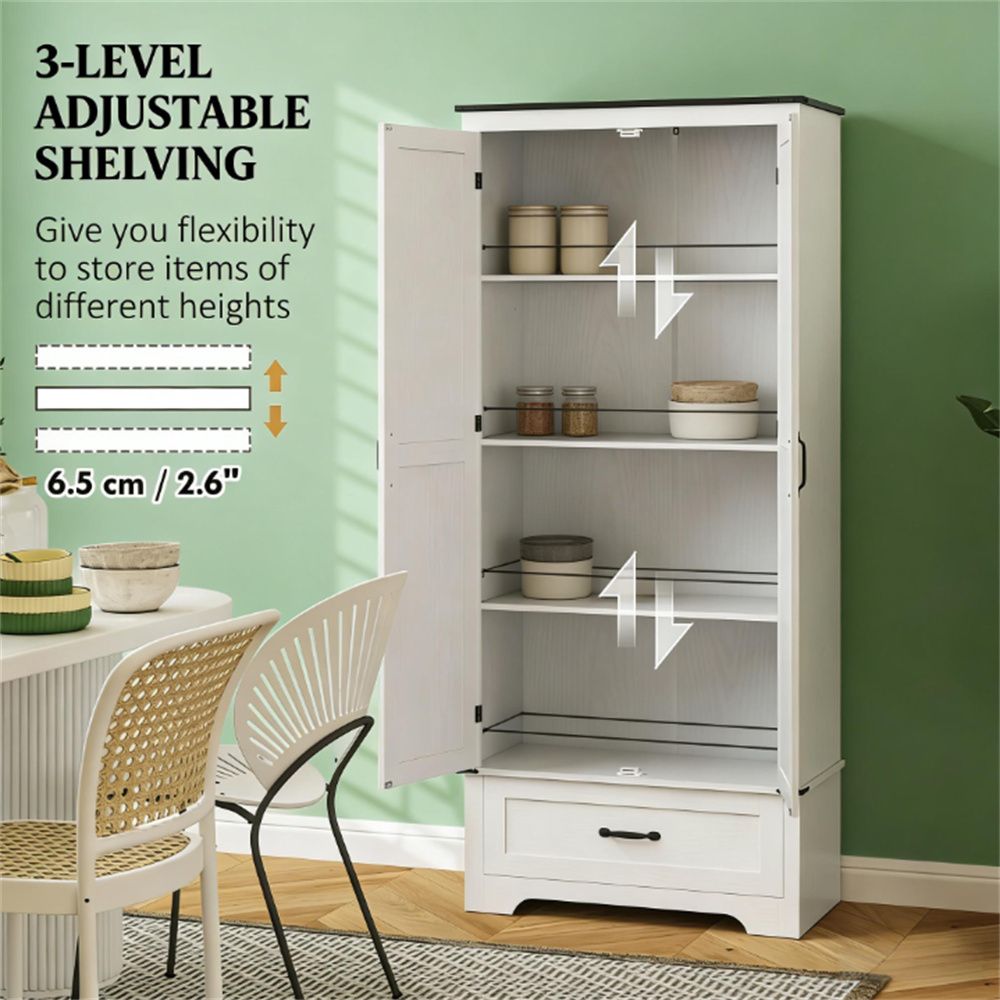 Farmhouse Barn Door Cabinet with Four-Tier Shelves and Drawer