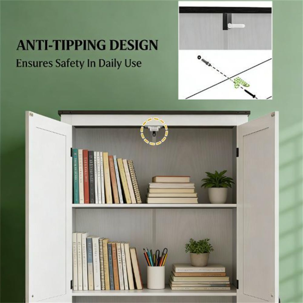 Farmhouse Barn Door Cabinet with Four-Tier Shelves and Drawer