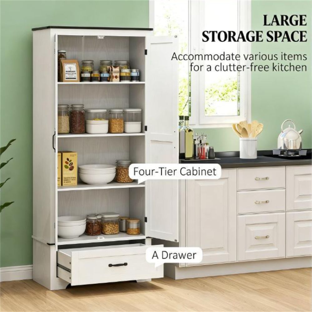 Farmhouse Barn Door Cabinet with Four-Tier Shelves and Drawer