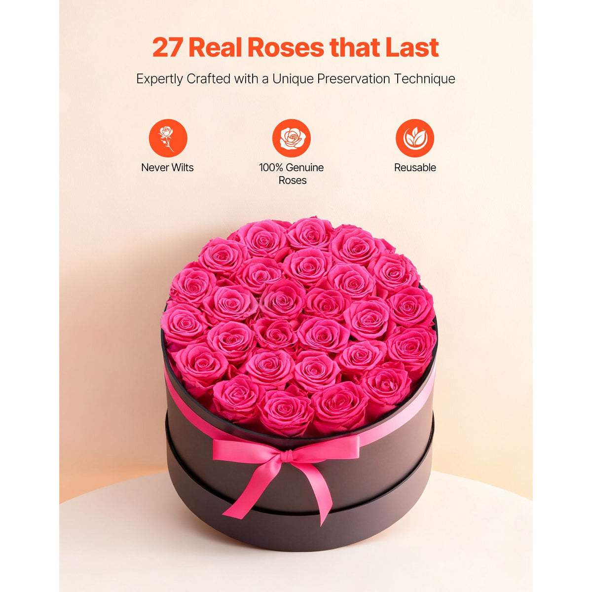 Preserved Red Rose Gift Box with Ribbon Accents