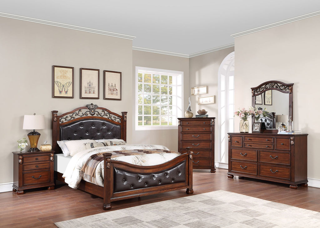 Traditional Dark Cherry California King Tufted Bed