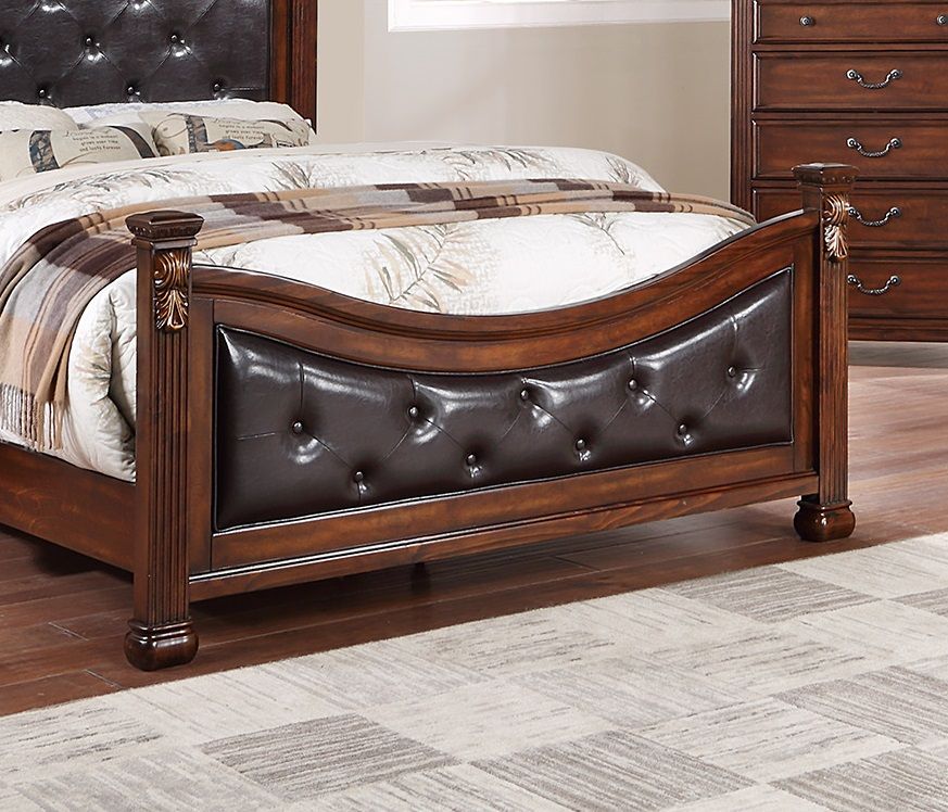 Traditional Dark Cherry California King Tufted Bed