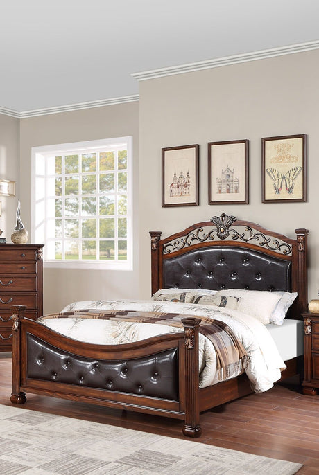 Traditional Dark Cherry California King Tufted Bed