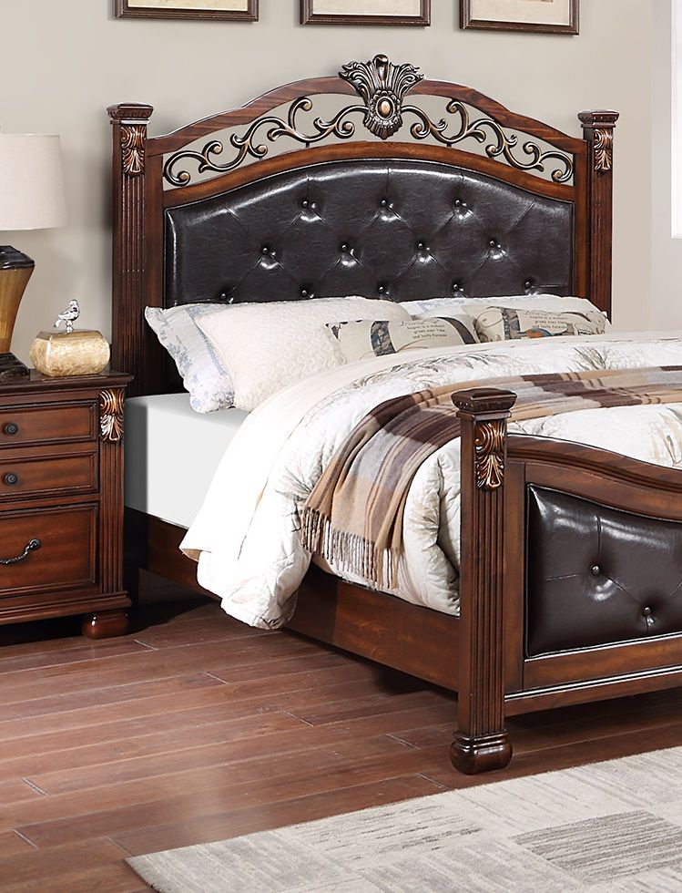 Traditional Dark Cherry California King Tufted Bed