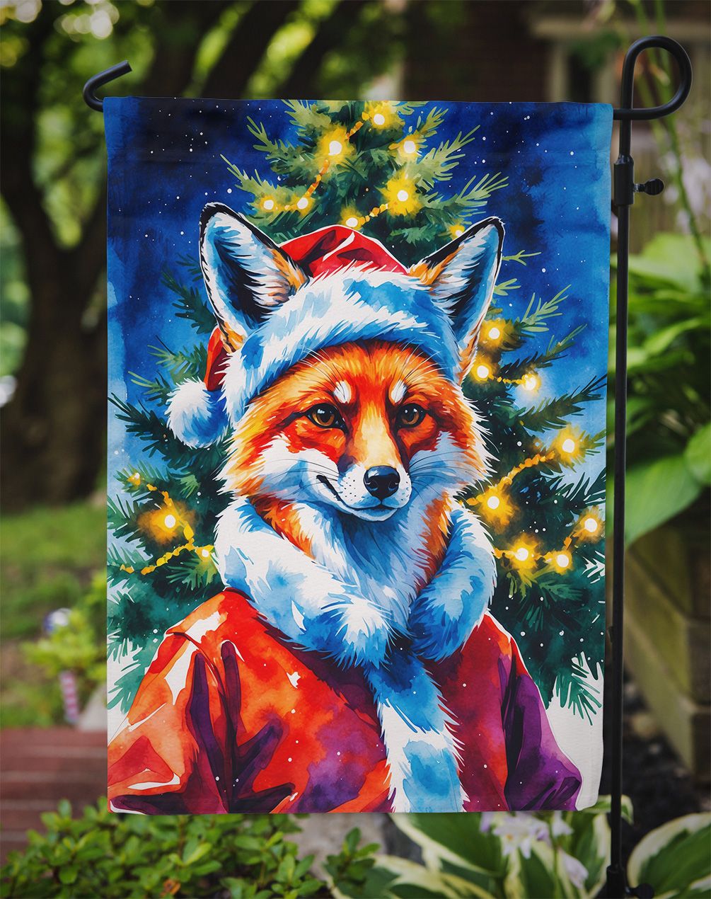 Festive Fox Christmas Garden Flag with Double-Sided Design
