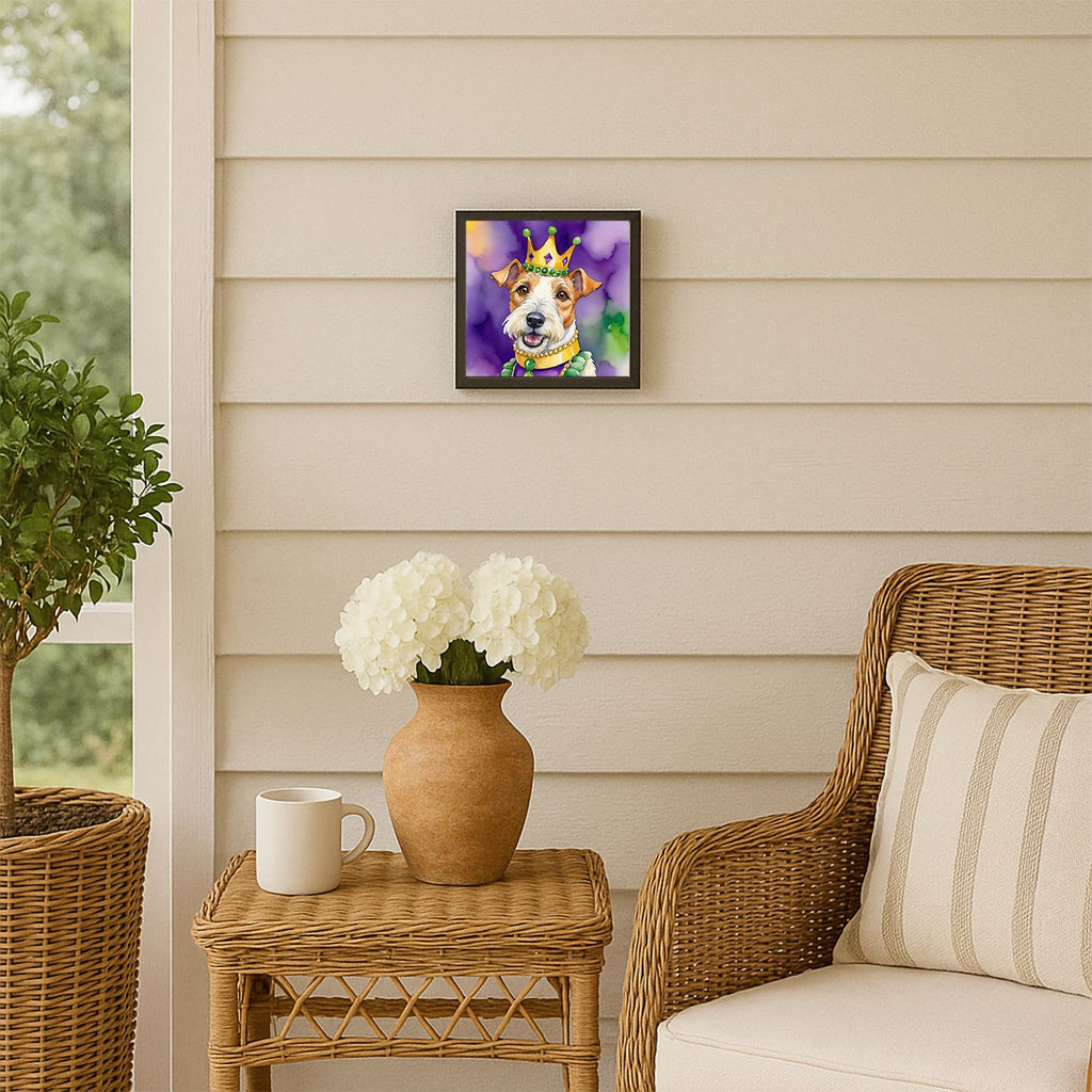 Fox Terrier King of Mardi Gras Framed Metal Print - Wall Art for Kitchen, Bathroom, Office