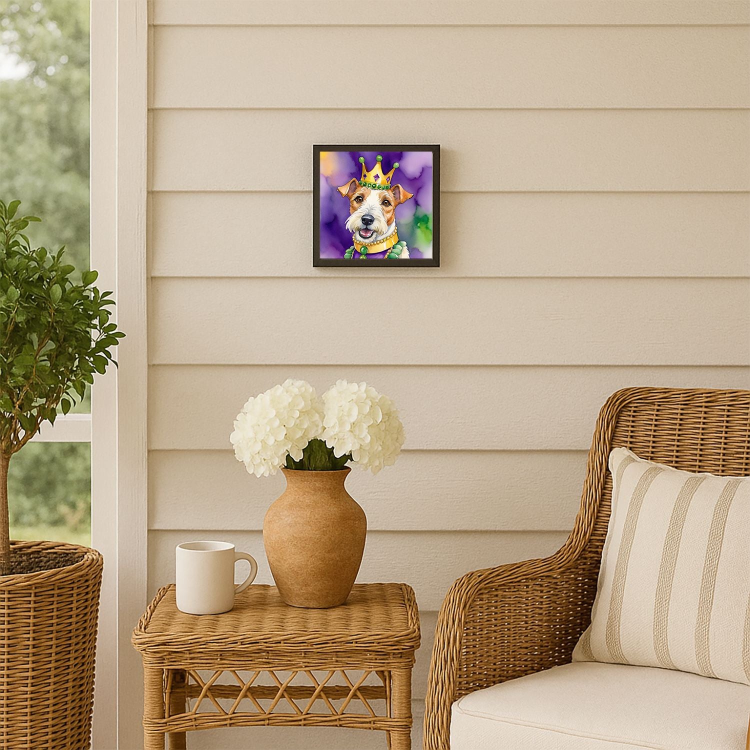 Fox Terrier King of Mardi Gras Framed Metal Print - Wall Art for Kitchen, Bathroom, Office