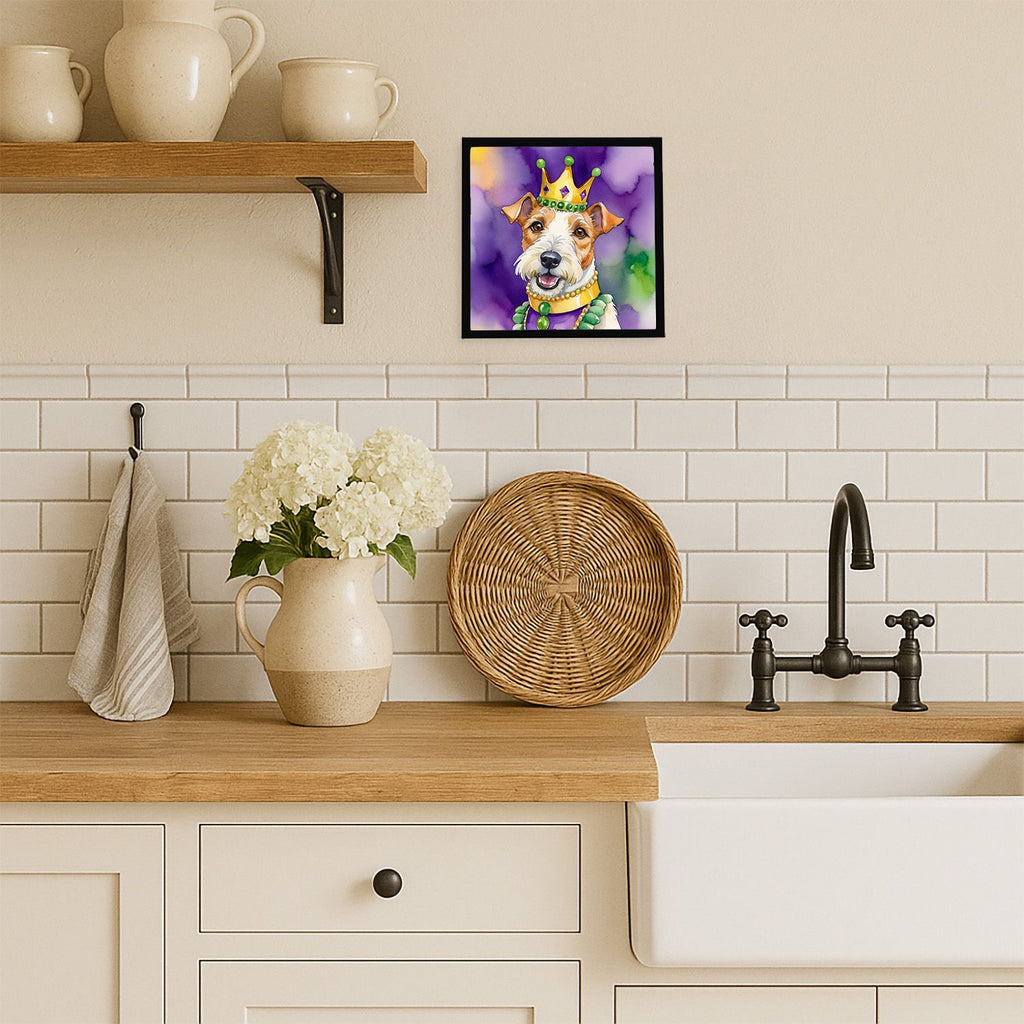 Fox Terrier King of Mardi Gras Framed Metal Print - Wall Art for Kitchen, Bathroom, Office