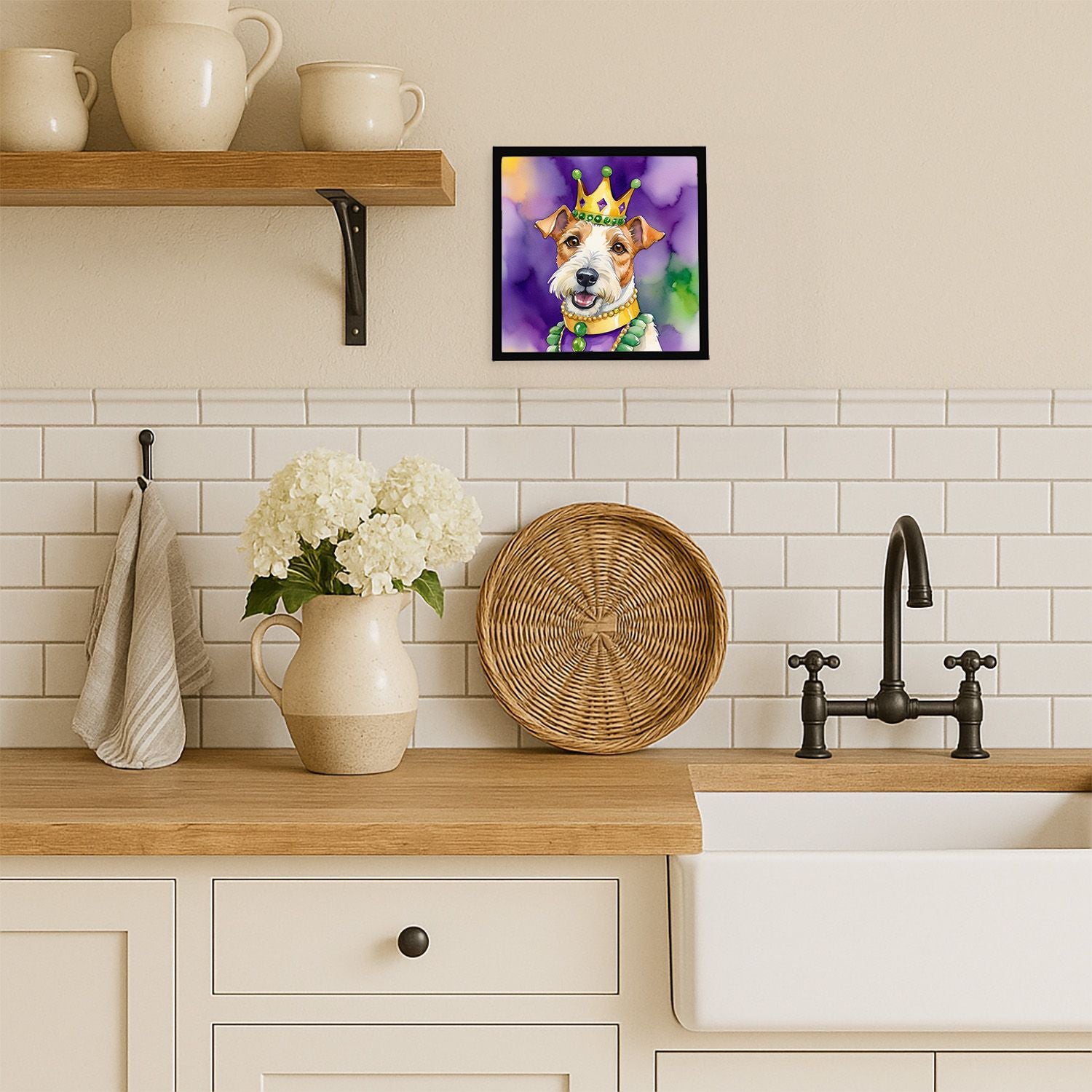 Fox Terrier King of Mardi Gras Framed Metal Print - Wall Art for Kitchen, Bathroom, Office