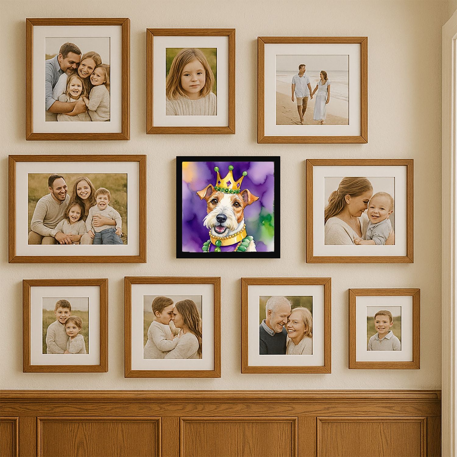 Fox Terrier King of Mardi Gras Framed Metal Print - Wall Art for Kitchen, Bathroom, Office