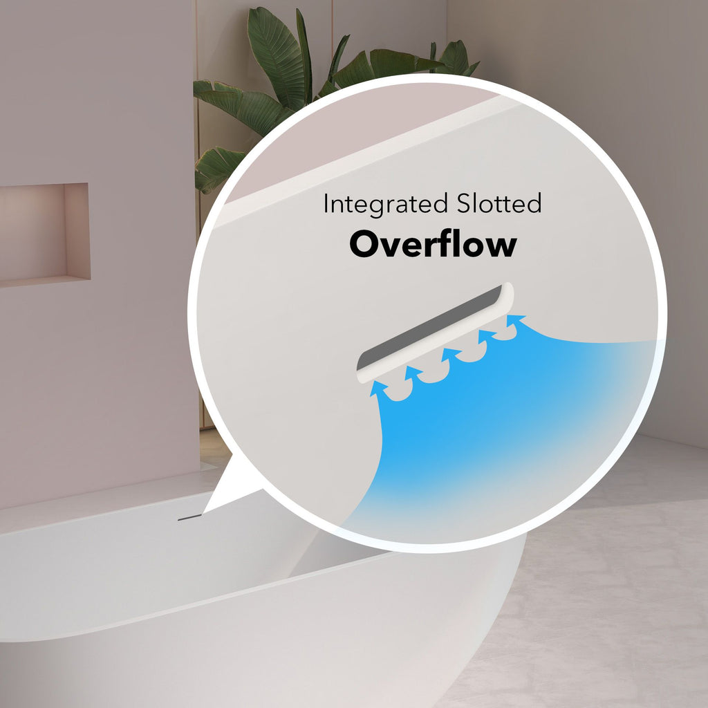 FRALIMK Freestanding Solid Surface Resin Stone Soaking Bathtub - Soft White Matte