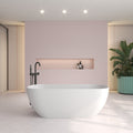 FRALIMK Freestanding Solid Surface Resin Stone Soaking Bathtub - Soft White Matte
