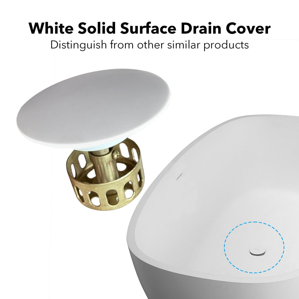 FRALIMK Freestanding Solid Surface Resin Stone Soaking Bathtub - Soft White Matte