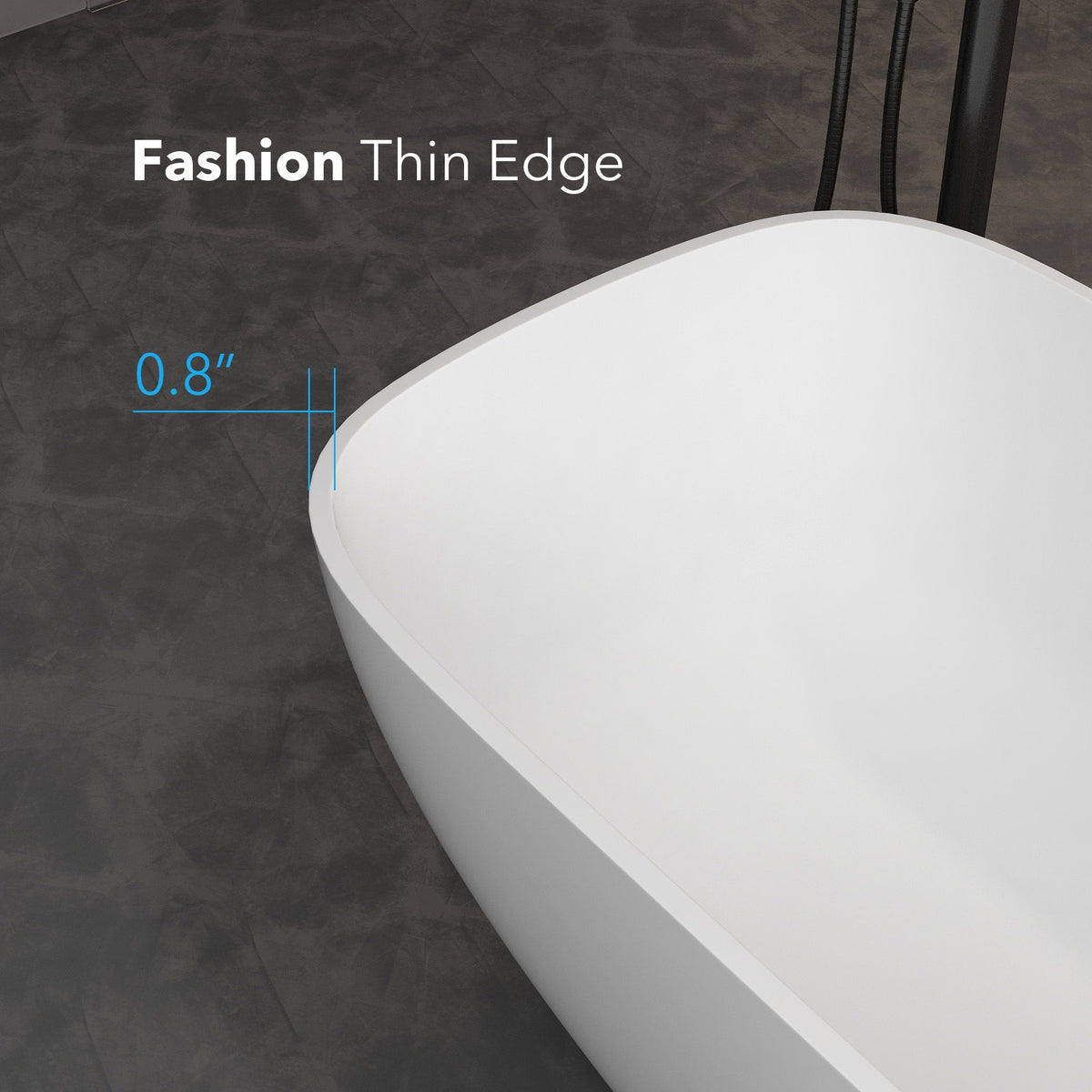 FRALIMK Freestanding Solid Surface Resin Stone Soaking Bathtub - Soft White Matte