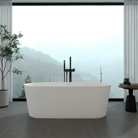 Freestanding Solid Surface Soaking Tub in Soft White Matte