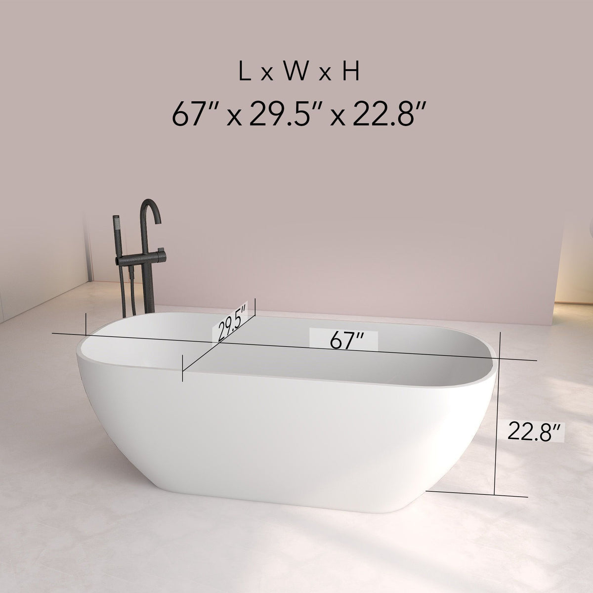 FRALIMK Freestanding Solid Surface Resin Stone Soaking Bathtub - Soft White Matte