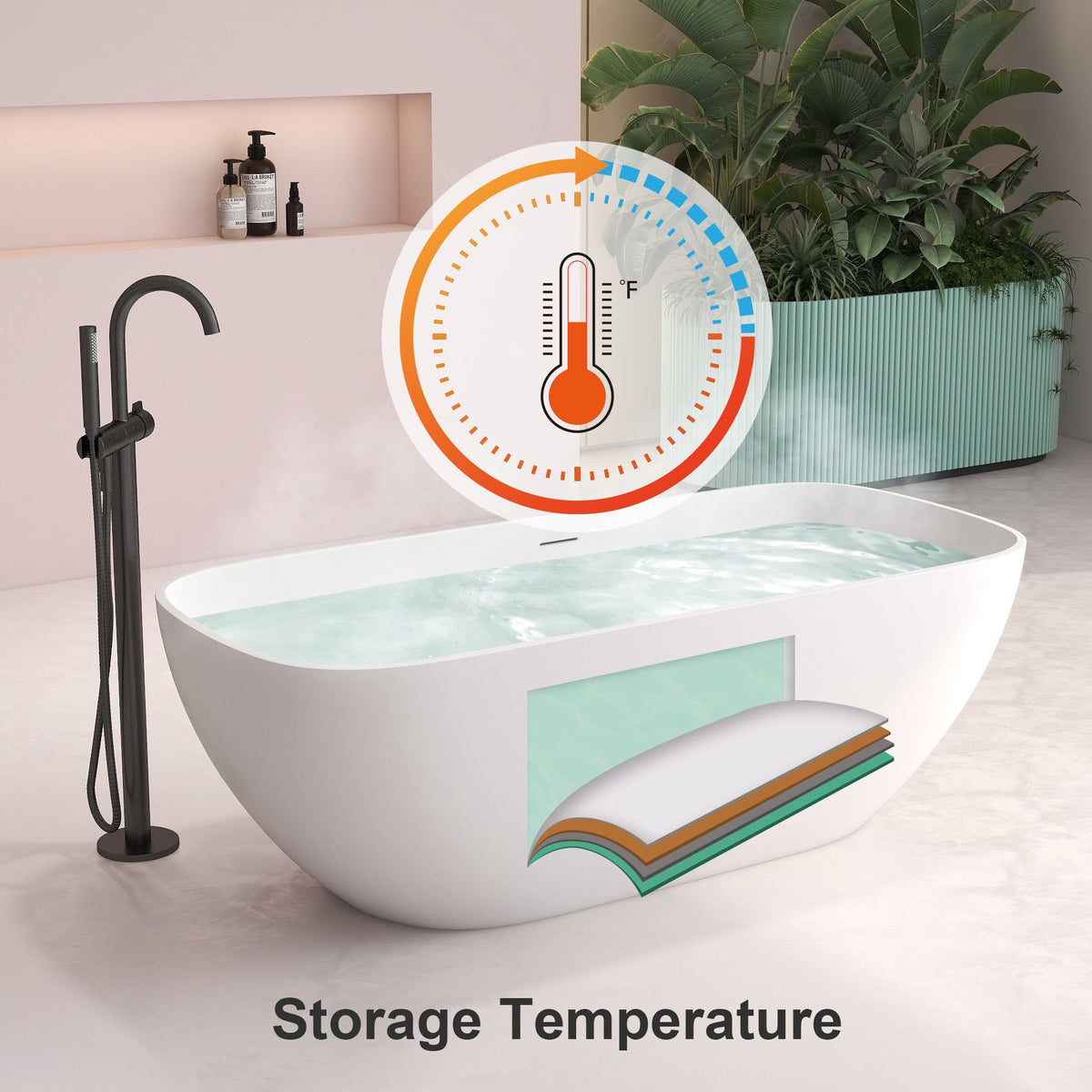 FRALIMK Freestanding Solid Surface Resin Stone Soaking Bathtub - Soft White Matte